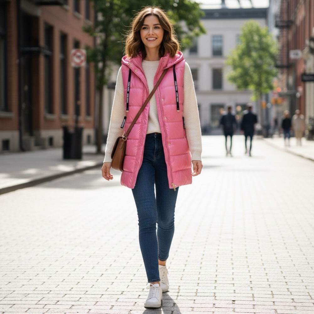 Women's Pink Hooded Puffer Vest